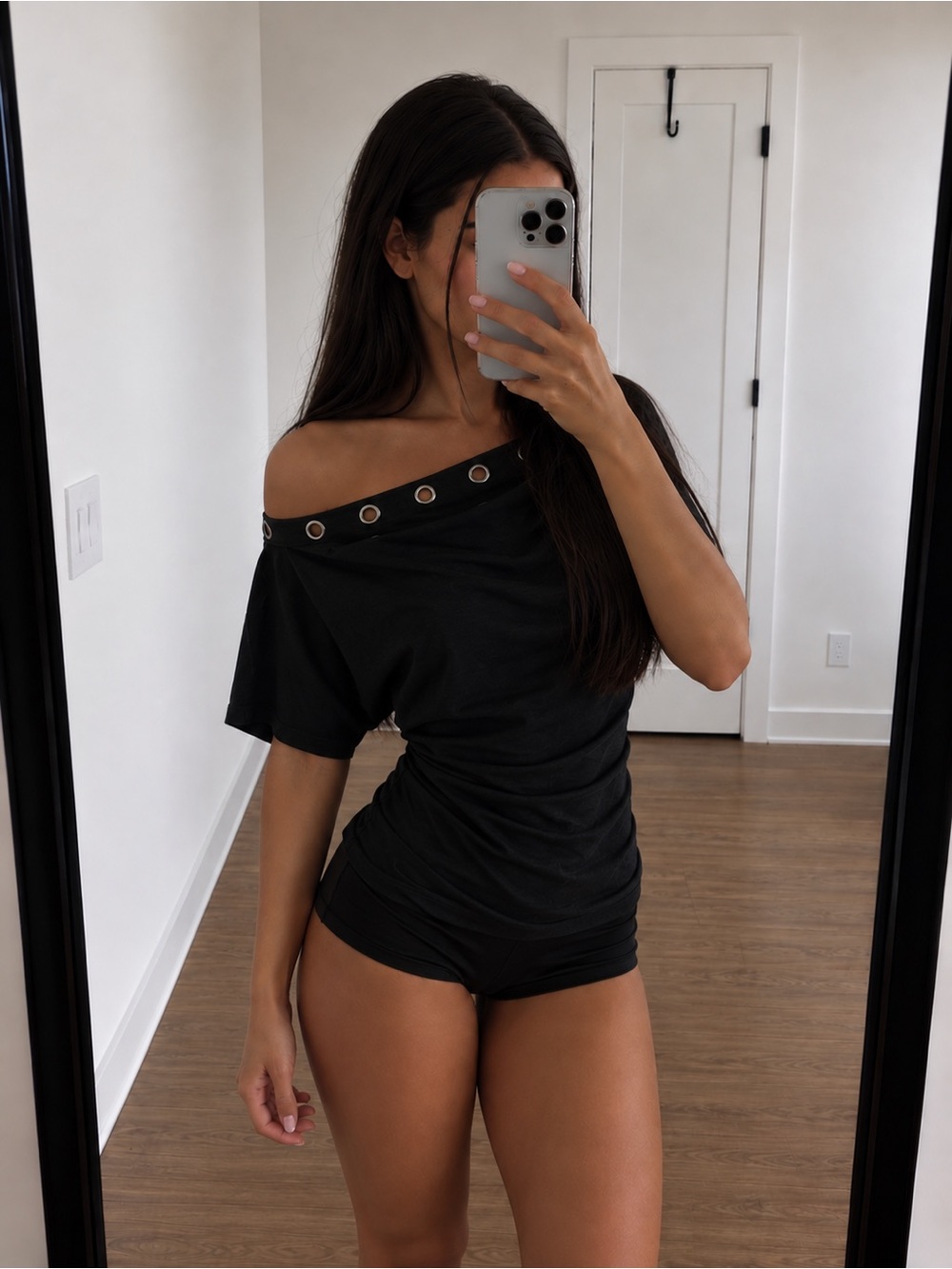 Costume Cowgirl Black Grommet Off-Shoulder Top